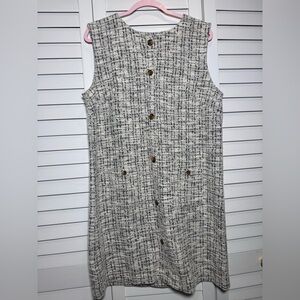 LOFT Black and Cream Tweed Knee Length Dress with Front Pockets Size Large